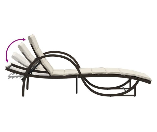 barna polyrattan napozóágy párnával 60 x 199 x 42 cm