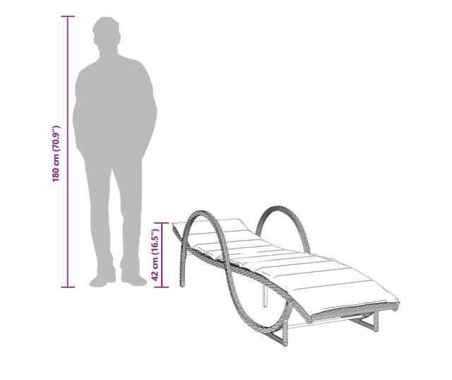 barna polyrattan napozóágy párnával 60 x 199 x 42 cm