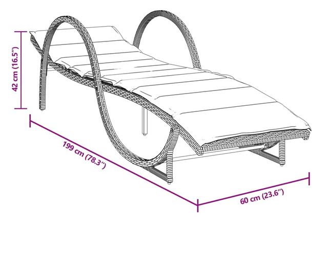 barna polyrattan napozóágy párnával 60 x 199 x 42 cm