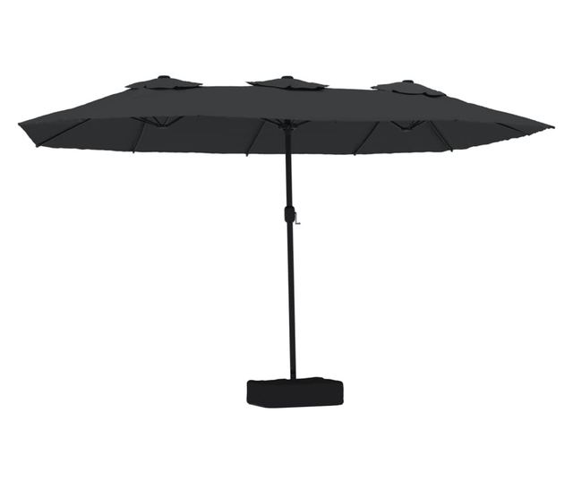 Двоен чадър за слънце с LED осветление, черен, 449x245 см