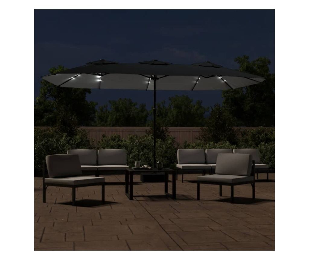 Dvouhlavý slunečník s LED diodami, černý, 449x245 cm - 3