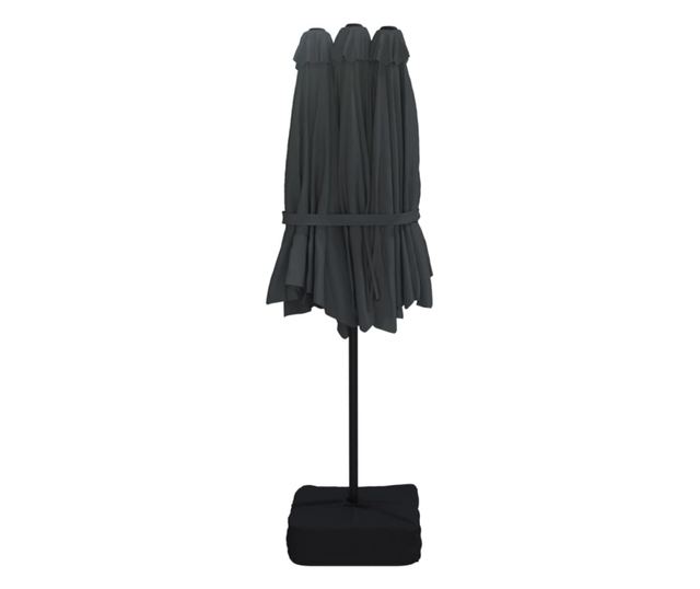 Двоен чадър за слънце с LED осветление, черен, 449x245 см