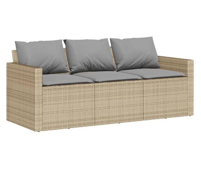 3 személyes bézs polyrattan kerti kanapé párnával