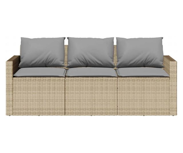 3 személyes bézs polyrattan kerti kanapé párnával