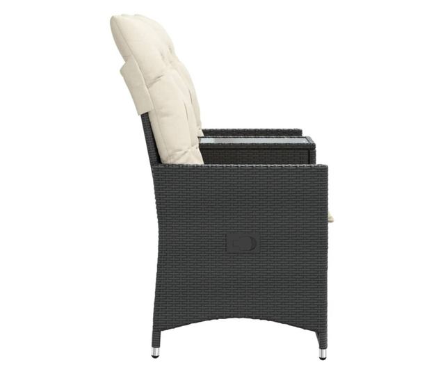 2 személyes fekete polyrattan dönthető kerti kanapé asztallal