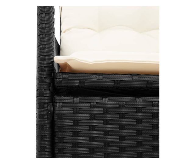 2 személyes fekete polyrattan dönthető kerti kanapé asztallal