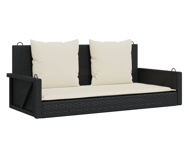 fekete polyrattan hintapad párnával 119 x 56 x 48 cm