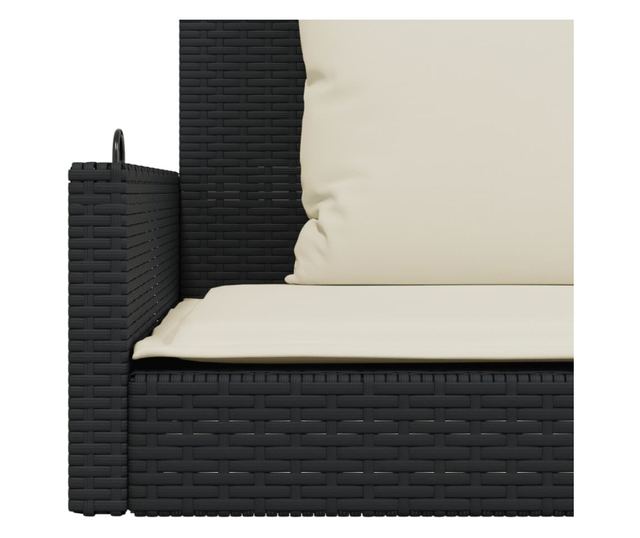 fekete polyrattan hintapad párnával 119 x 56 x 48 cm