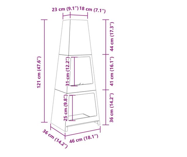 fekete acél kültéri toronykandalló tűzifatartóval