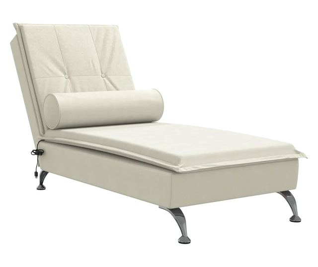 krémszínű bársony masszírozó dívány hengerpárnával