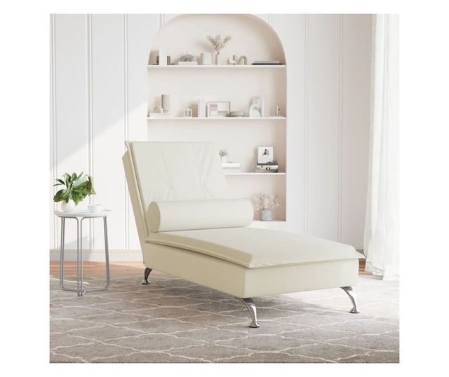 krémszínű bársony masszírozó dívány hengerpárnával