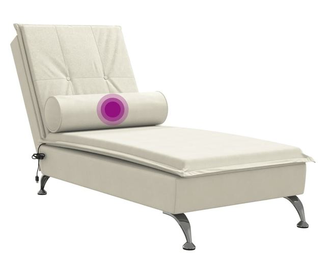 krémszínű bársony masszírozó dívány hengerpárnával