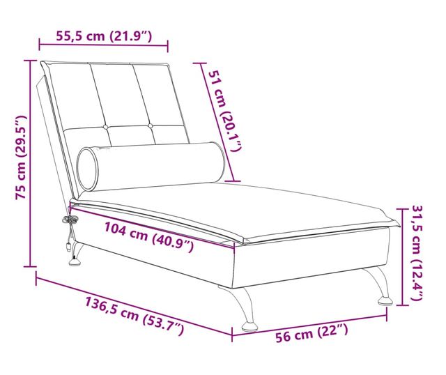 fekete bársony masszírozó dívány hengerpárnával