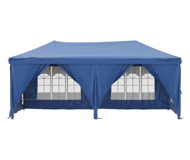 kék összecsukható rendezvénysátor oldalfalakkal 3 x 6 m