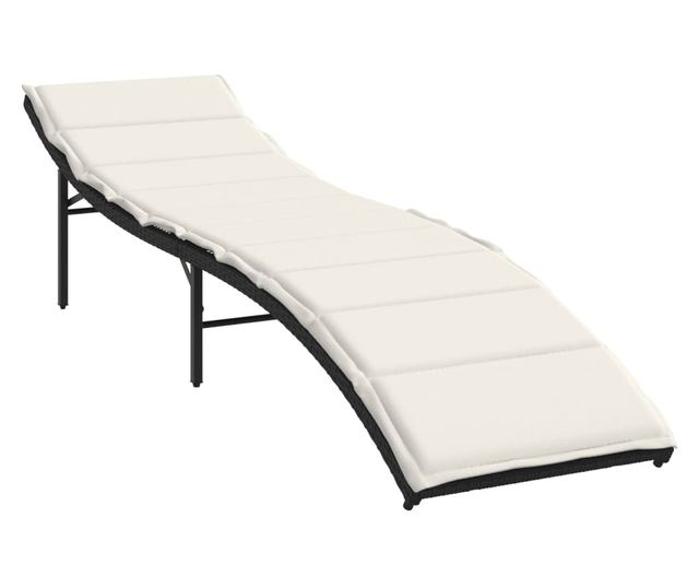 fekete polyrattan napozóágy párnával 55x199x50 cm