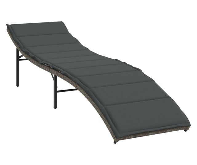 szürke polyrattan napozóágy párnával 55x199x50 cm