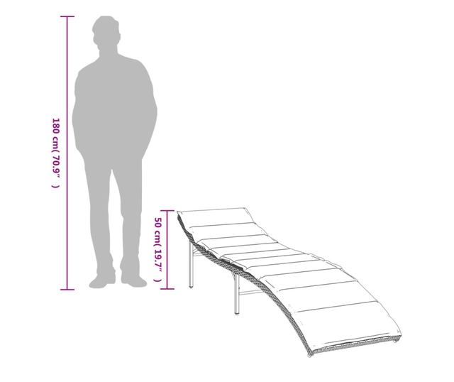 fekete polyrattan napozóágy párnával 55x199x50 cm