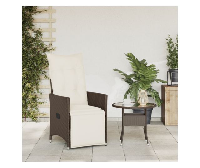 barna polyrattan dönthető kerti szék párnákkal