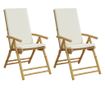 2 db bambusz összecsukható dönthető kerti szék párnával
