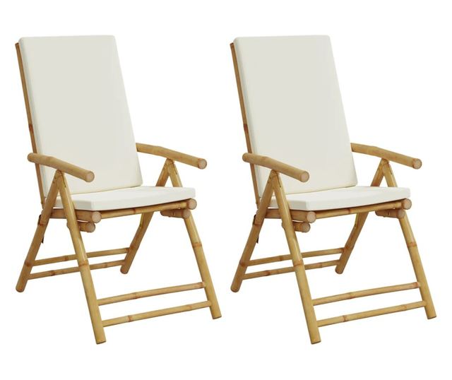 2 db bambusz összecsukható dönthető kerti szék párnával