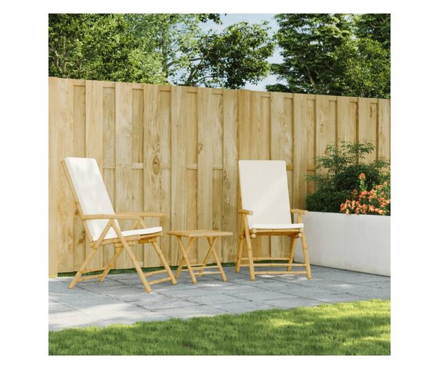 2 db bambusz összecsukható dönthető kerti szék párnával