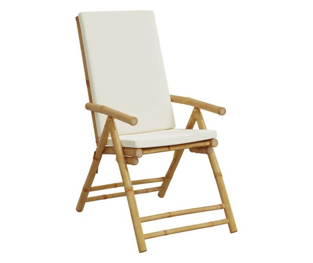 2 db bambusz összecsukható dönthető kerti szék párnával