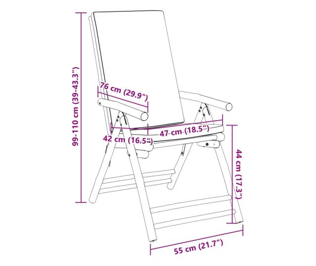 2 db bambusz összecsukható dönthető kerti szék párnával