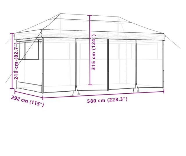 burgundi összecsukható felugró rendezvénysátor 4 oldalfallal