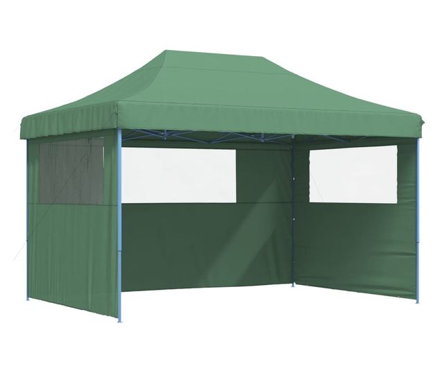 zöld összecsukható felugró rendezvénysátor 3 oldalfallal