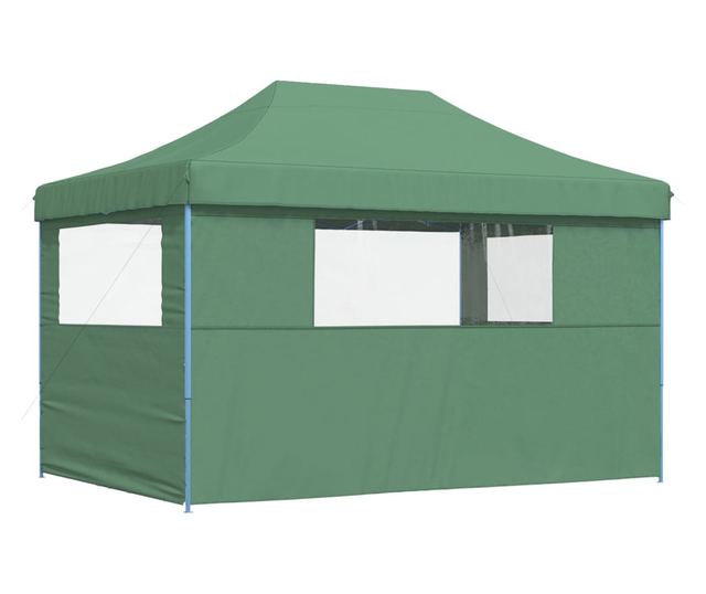 zöld összecsukható felugró rendezvénysátor 3 oldalfallal
