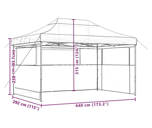 narancssárga összecsukható felugró rendezvénysátor 3oldalfallal