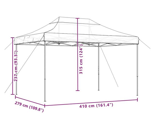 fekete összecsukható felugró rendezvénysátor 410x279x315 cm
