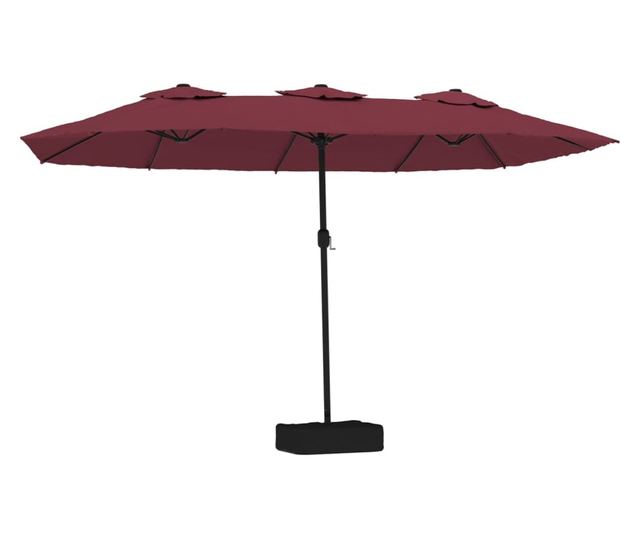 Двоен чадър за двор с LED осветление, бордо червен 449x245 см