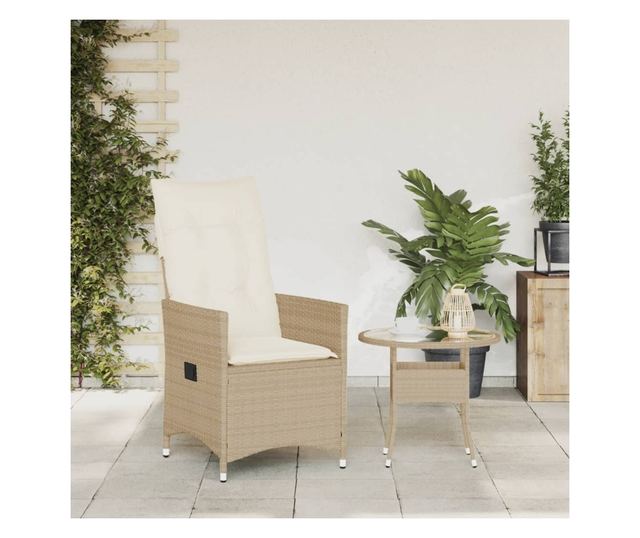 bézs polyrattan dönthető kerti szék párnákkal