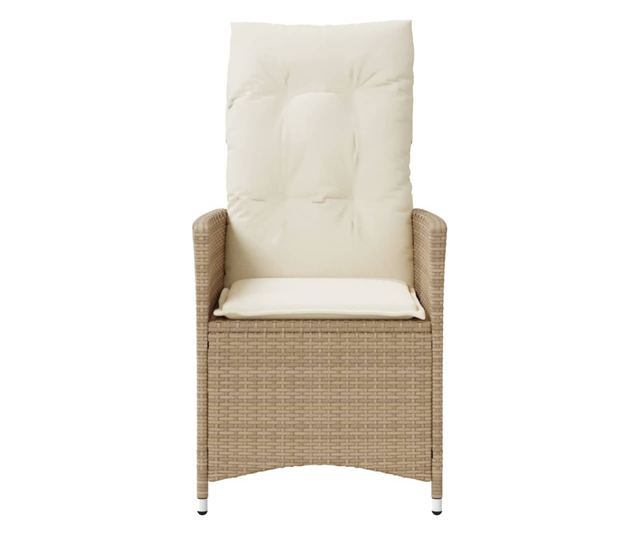 bézs polyrattan dönthető kerti szék párnákkal