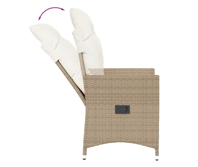 bézs polyrattan dönthető kerti szék párnákkal