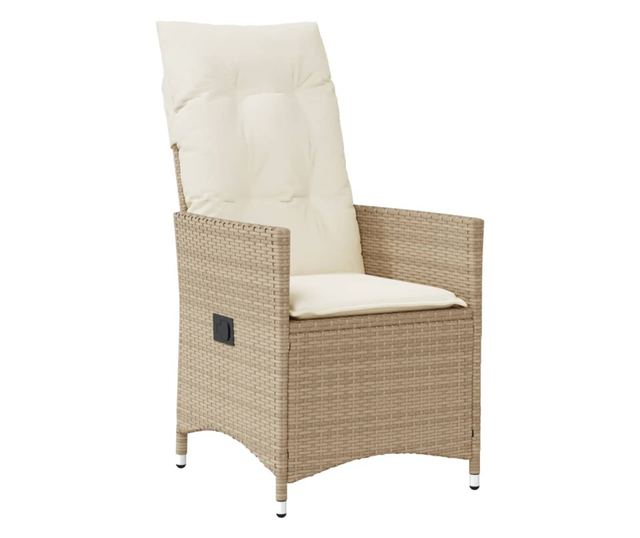 bézs polyrattan dönthető kerti szék párnákkal