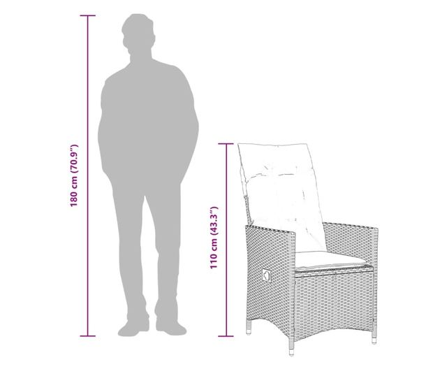 fekete polyrattan dönthető kerti szék párnával