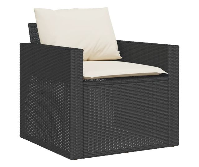 4 részes fekete polyrattan kerti ülőgarnitúra párnákkal