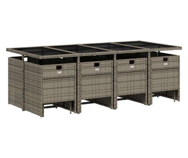 Градински комплект от 13 части с възглавници сив полиратан