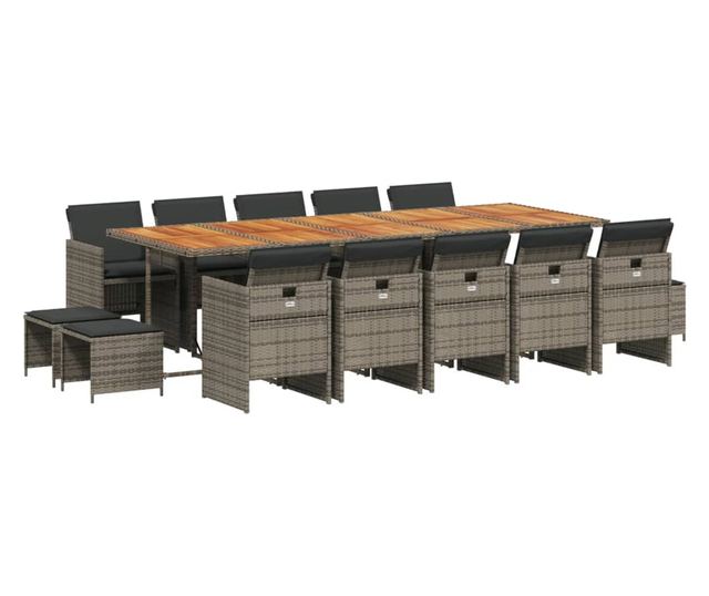 Градински комплект с възглавници 15 части полиратан сив