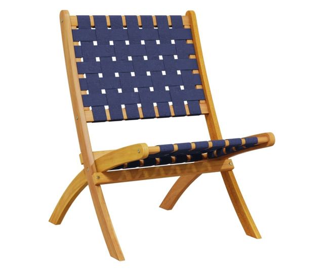 2 db sötétkék tömör akácfa és szövet összecsukható kerti szék