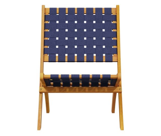 2 db sötétkék tömör akácfa és szövet összecsukható kerti szék