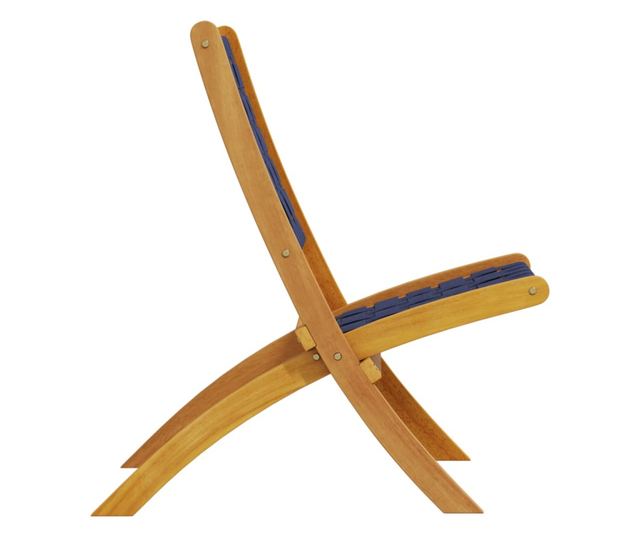 2 db sötétkék tömör akácfa és szövet összecsukható kerti szék