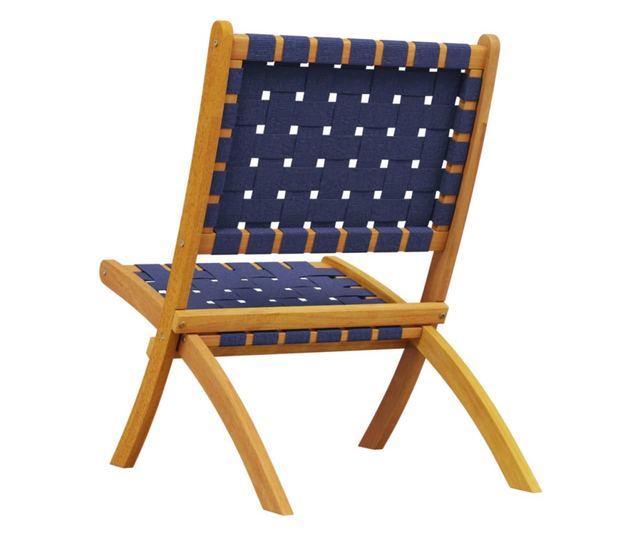 2 db sötétkék tömör akácfa és szövet összecsukható kerti szék