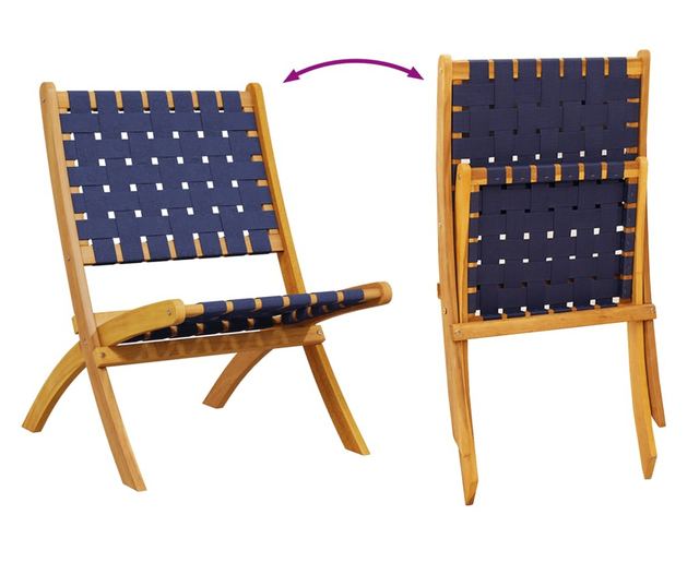 2 db sötétkék tömör akácfa és szövet összecsukható kerti szék