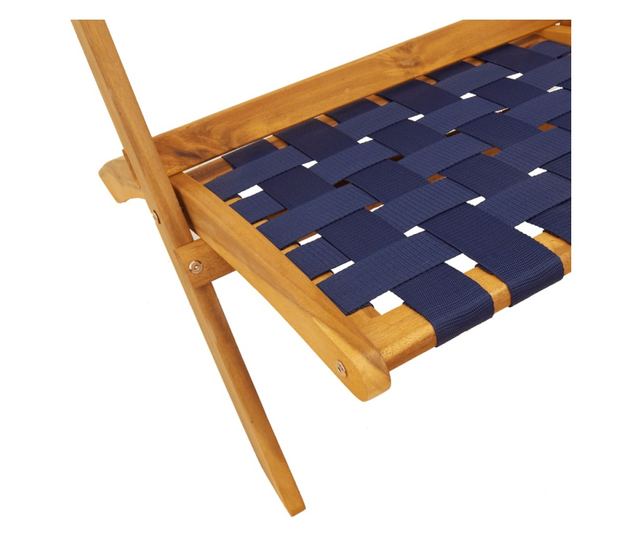 2 db sötétkék tömör akácfa és szövet összecsukható kerti szék