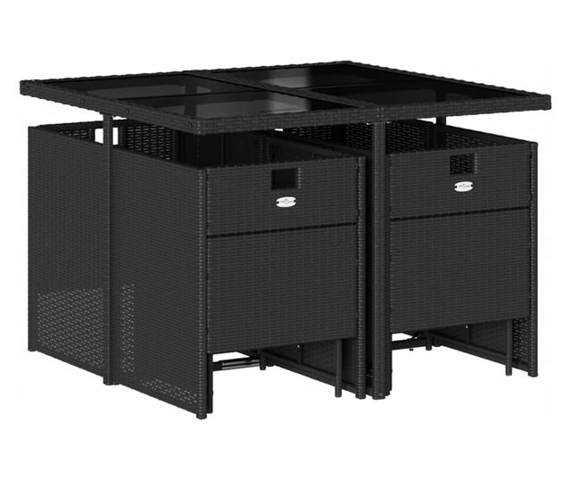 Градински трапезен комплект възглавници 9 части черен полиратан