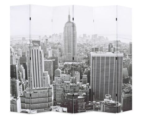 Paravan za sobo, 228 x 170 cm, New York na dan, bela/črna