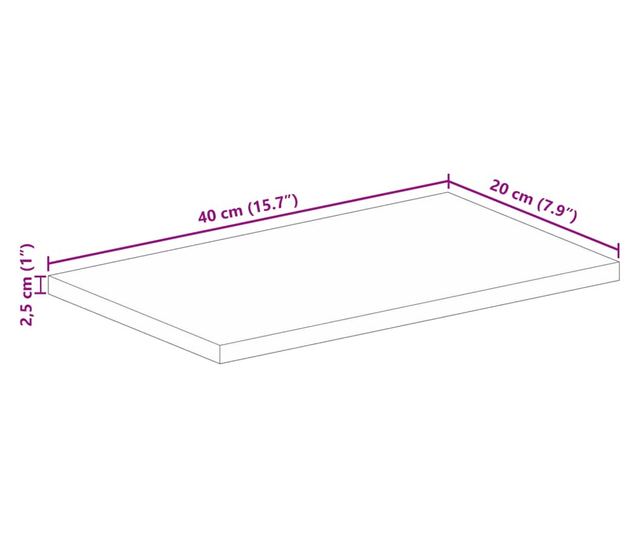 tömör újrahasznosított fa téglalap alakú asztallap 40x20x2,5 cm